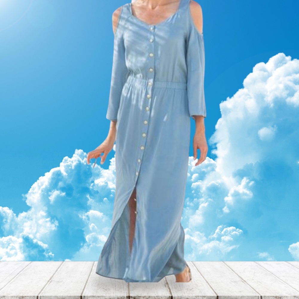 Soft Surroundings Sky Blue Bridgette Cold Shoulder Maxi Dress